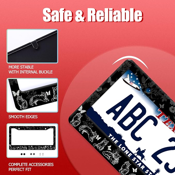 Black White Cat License Plate Frame Butterfly Floral License Plate Frames Funny - Image 2