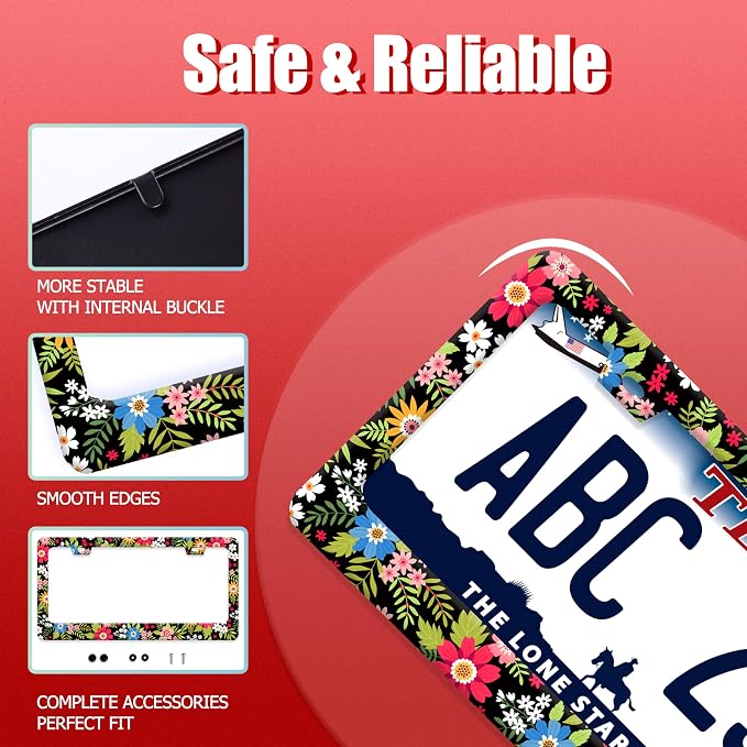 Folk Art Flowers License Plate Frame Funny Colorful License Plate Frames - Image 2