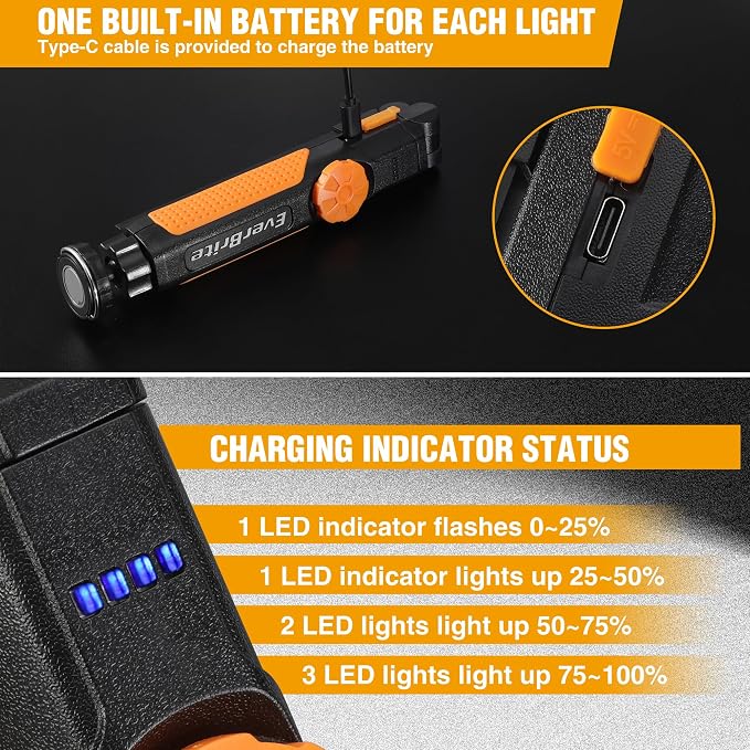 EverBrite 2 Pack LED Rechargeable Work Light, 800LM COB Foldable Flashlight - Image 6