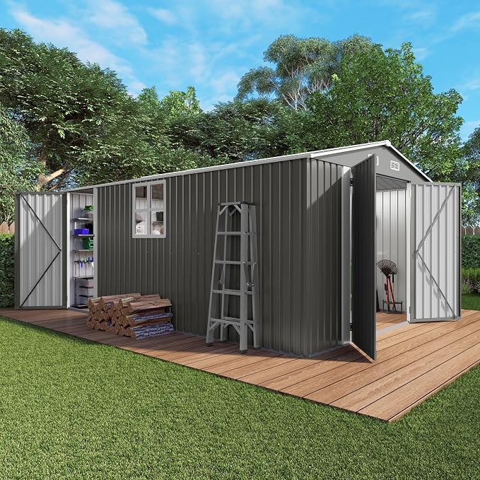 10x14x6.7FT Outdoor Storage Shed, Galvanized Steel Garden Shed - Image 4