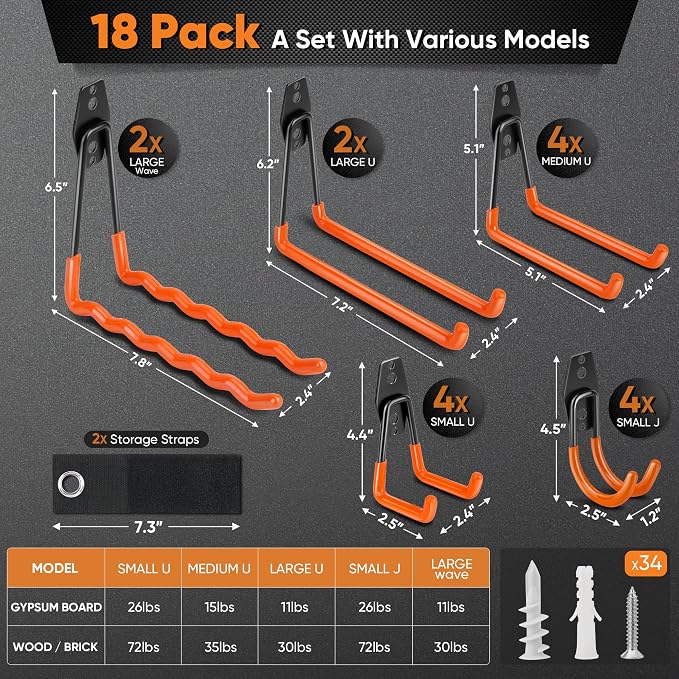 Nacial 18 Pack Garage Hooks Heavy Duty, Utility Steel Garage Storage Hook - Image 2