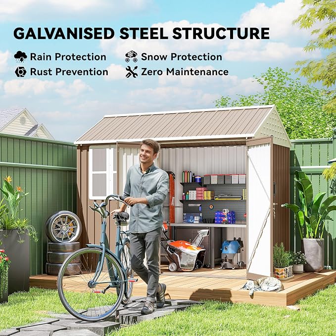Outsunny 8' x 6' Outdoor Storage Shed, Metal Garden Shed - Image 3