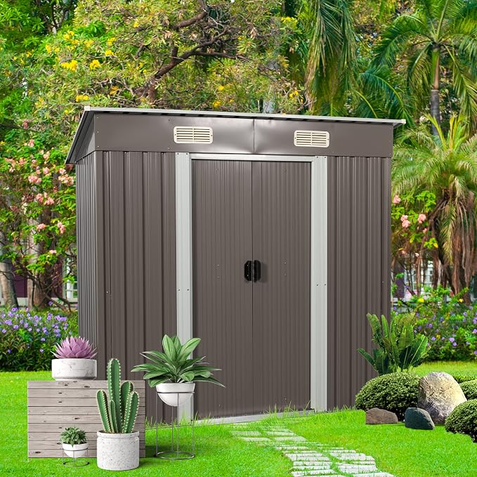 6 x 4 FT Outdoor Storage Shed, Metal Anti-Corrosion Utility Tool House by Favfurish