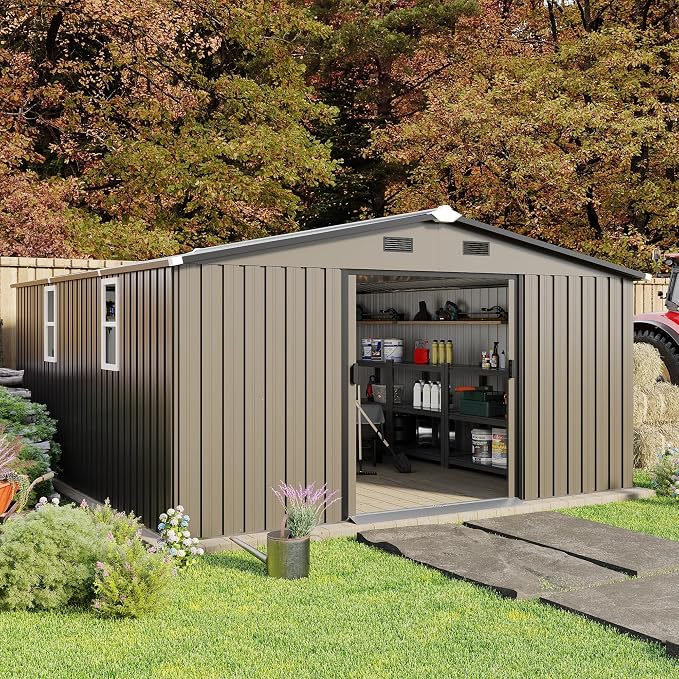 12 x 10 FT Outdoor Storage Shed, Metal Garden Tool Shed - Image 5