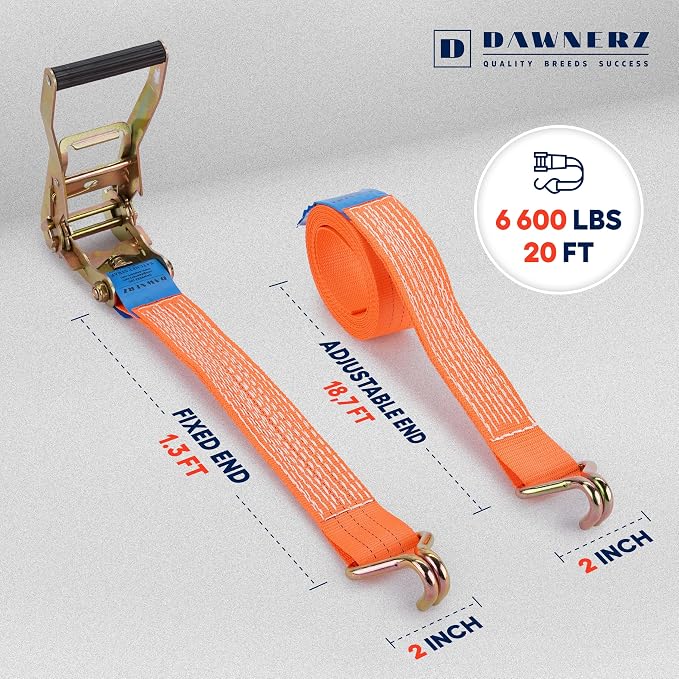 2 Inch x 20 Ft Heavy Duty Ratchet Straps - 6600 Lb Breaking Strength Tie Downs - Image 3