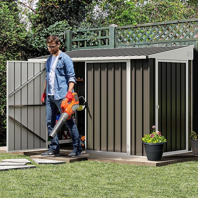 DWVO 8x4 FT Outdoor Weatherproof Storage Shed, Secure Metal Bike Shed - Image 3