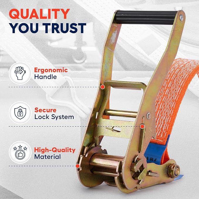 2 Inch x 20 Ft Heavy Duty Ratchet Straps - 6600 Lb Breaking Strength Tie Downs - Image 4