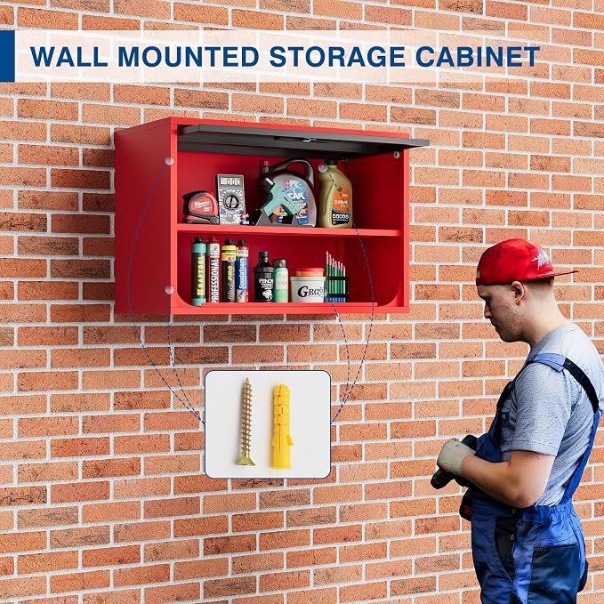 Metal Storage Cabinet Black Red Wall Cabinets - Image 7
