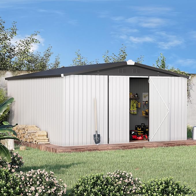 U-MAX 10' x 10' Shed Outdoor Storage Shed Clearance, Large Metal Garden Shed - Image 2