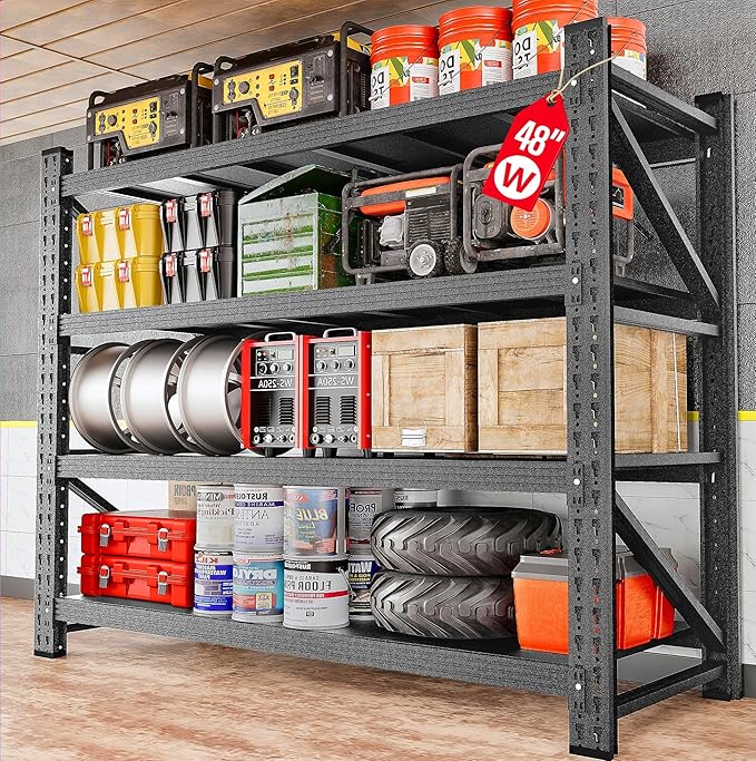 48" Wide Heavy Duty Garage Shelving Units, 3000LBS 24 Deep Storage Shelves by SISESOL