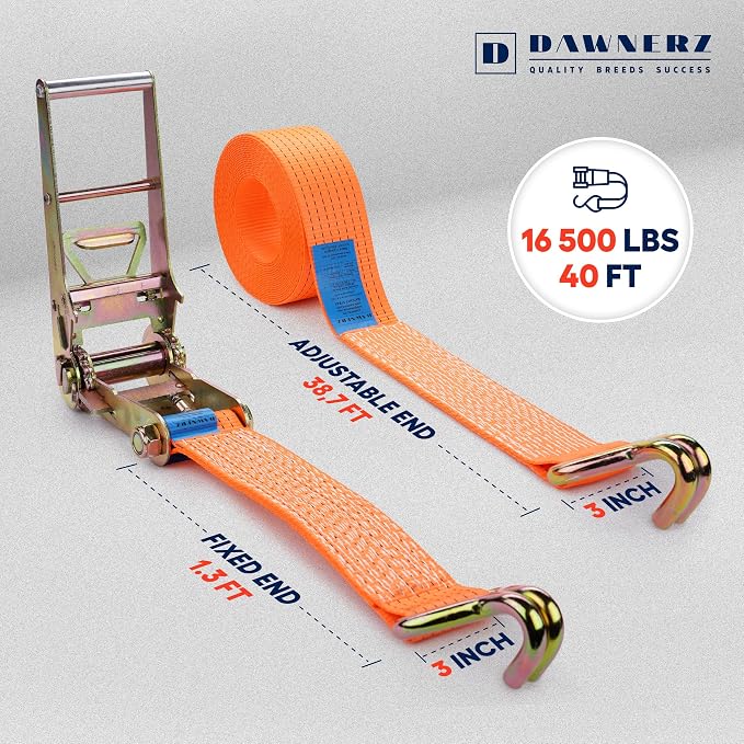 3 inch Ratchet Straps 40 ft Double Wire J Hook Tie Down - Image 3